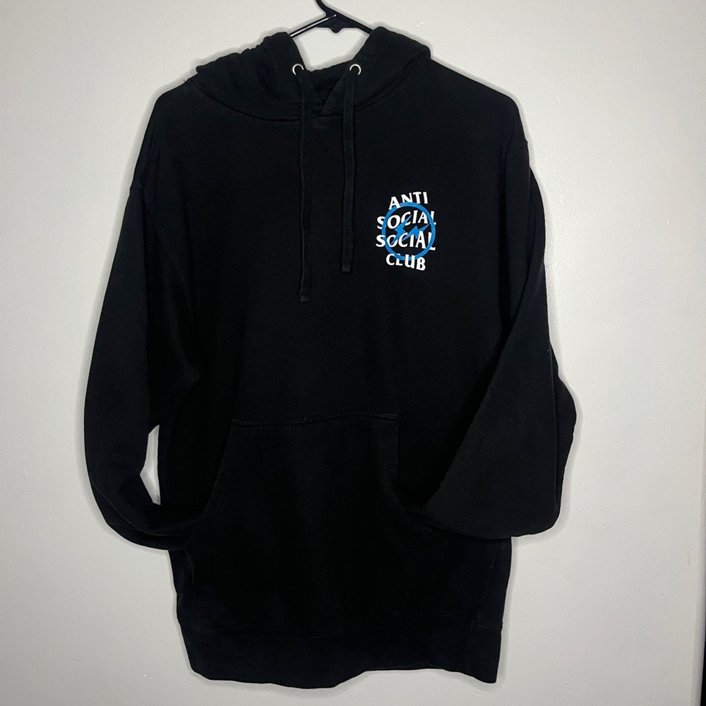 Anti Social Social Club x Fragment Blue Bolt Hoodie (FW19) Black Size M USED - Picture 4 of 8